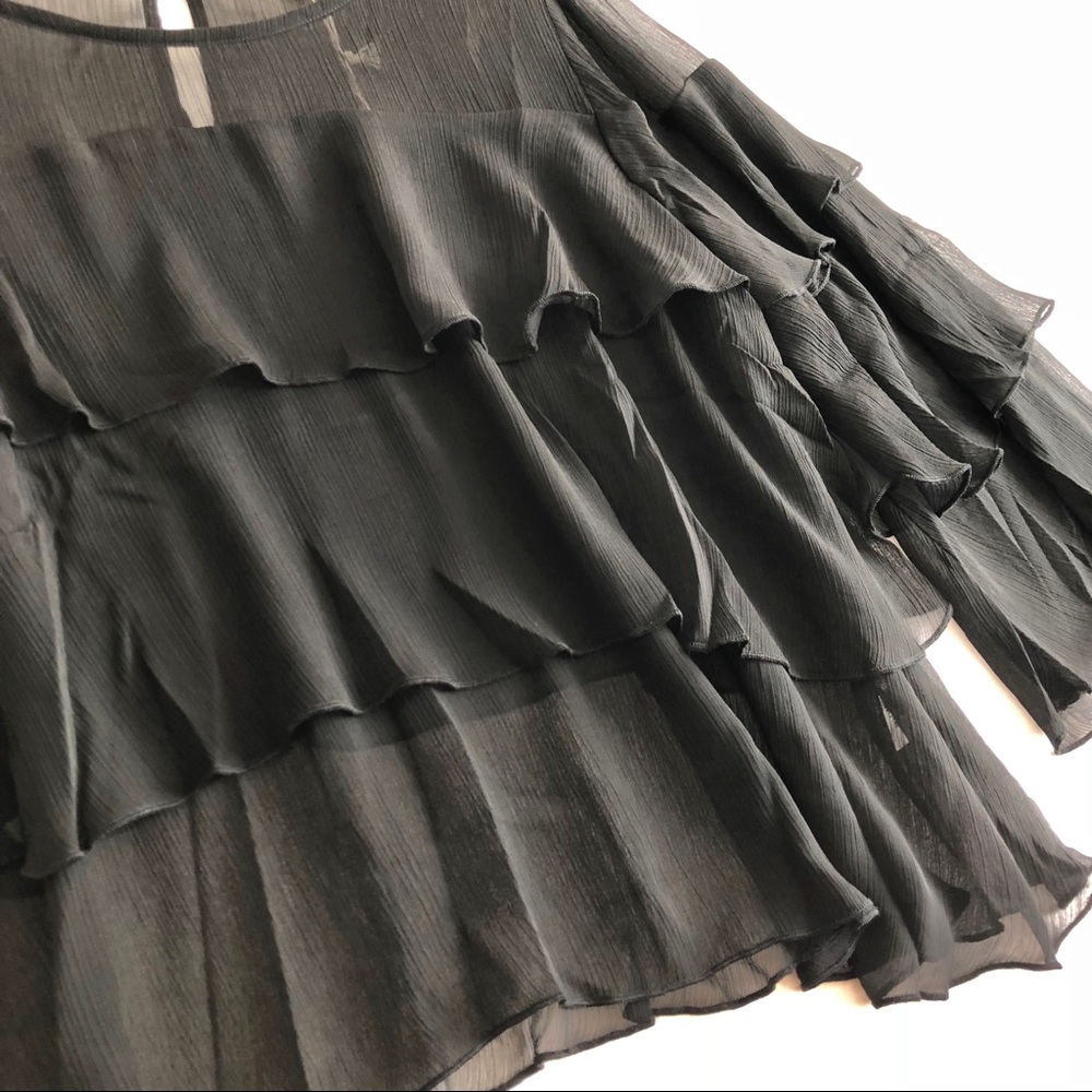 Sheer Multi Tiered Ruffle Angel Sleeve Blouse - Picture 5 of 8